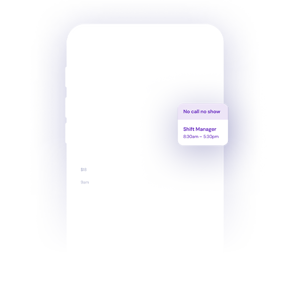 Bluecrew app view of no call no show shit manager on a schedule